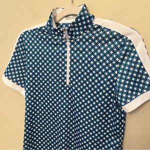 NWT Callaway Opti-Dri 1/4 Zip Short Sleeve Blue White Geometric Women's Small